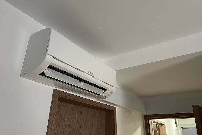 Newly installed wall-mounted aircon unit in a flat by BioAire Air Conditioning Solutions