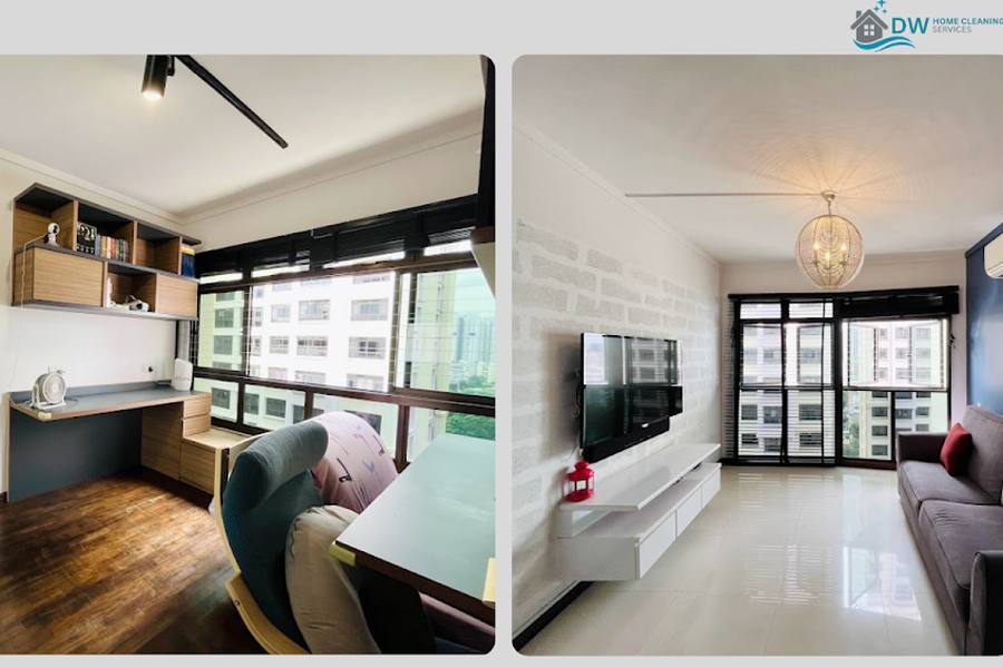 A cleaned HDB study and living room by DW Home Cleaning