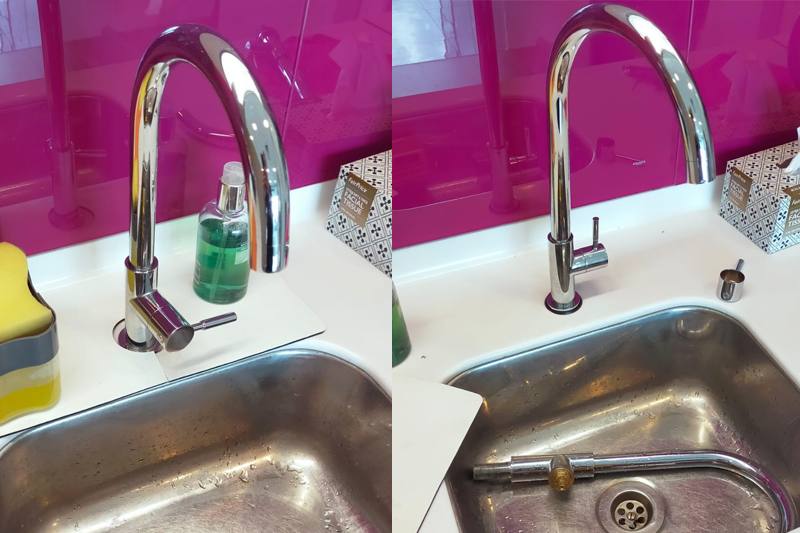Kitchen tap before and after replacement by PS Plumber Singapore